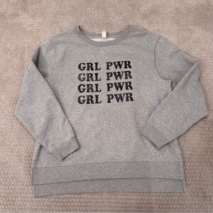 GRL PWR Women’s Green Tea Sweatshirt, Heather Gray with Black Letters, Size XL